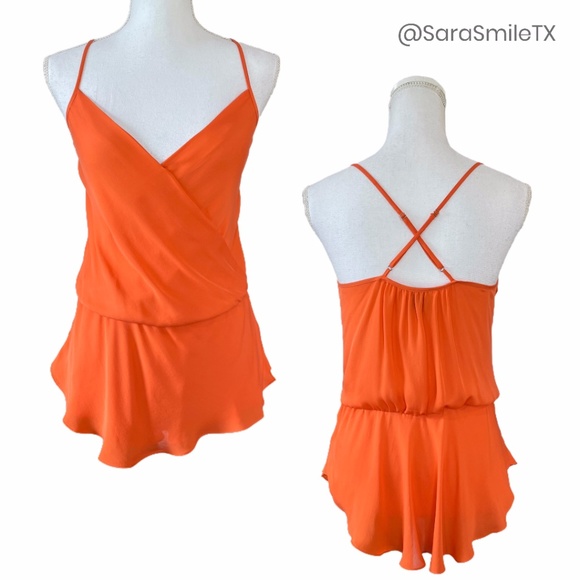 HAUTE HIPPIE Silk Bright Tangerine Orange Peplum Camisole Tank Top - Picture 1 of 14